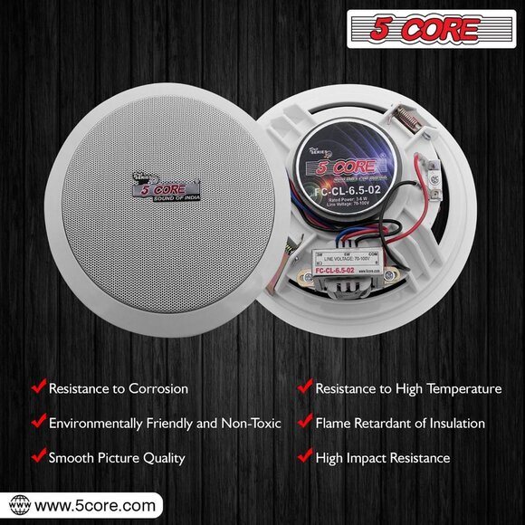 5Core Ceiling Speaker 6.5 Inch In Wall 2 Way Home Audio Mount 60W Sound System - Picture 4 of 8